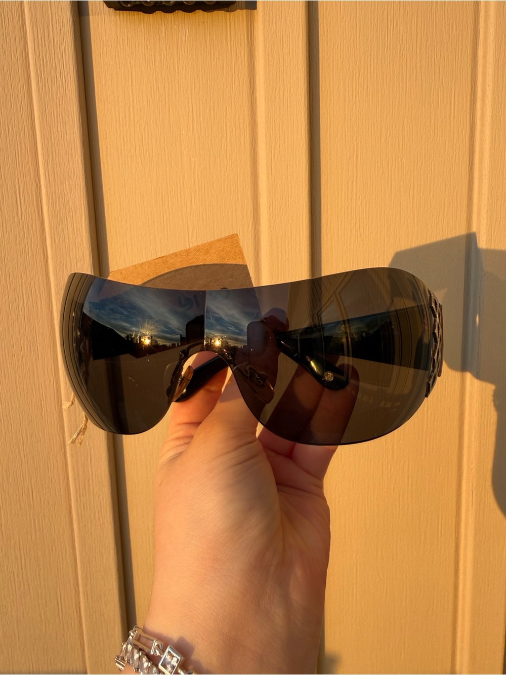 Versace Insane Y2K Black Shield Sunglasses with Silver Temples - Picture 2 of 8